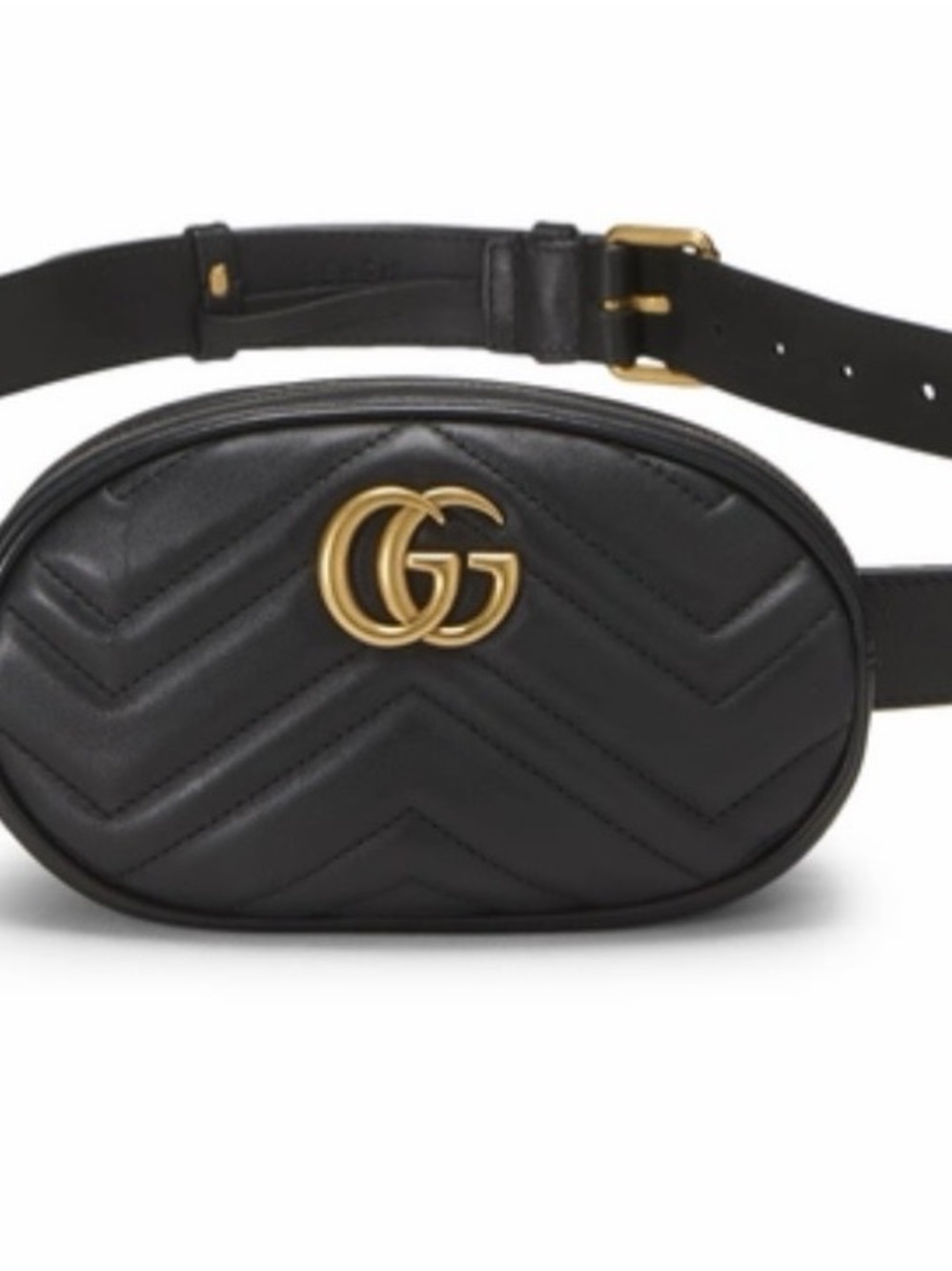 Gucci Black Leather GG Marmont Belt Bag with Gold Hardware